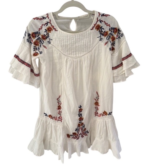 Free People Pablo Embroidered Boho Mini Dress Ruffle Sleeve, size  XS - Picture 2 of 7